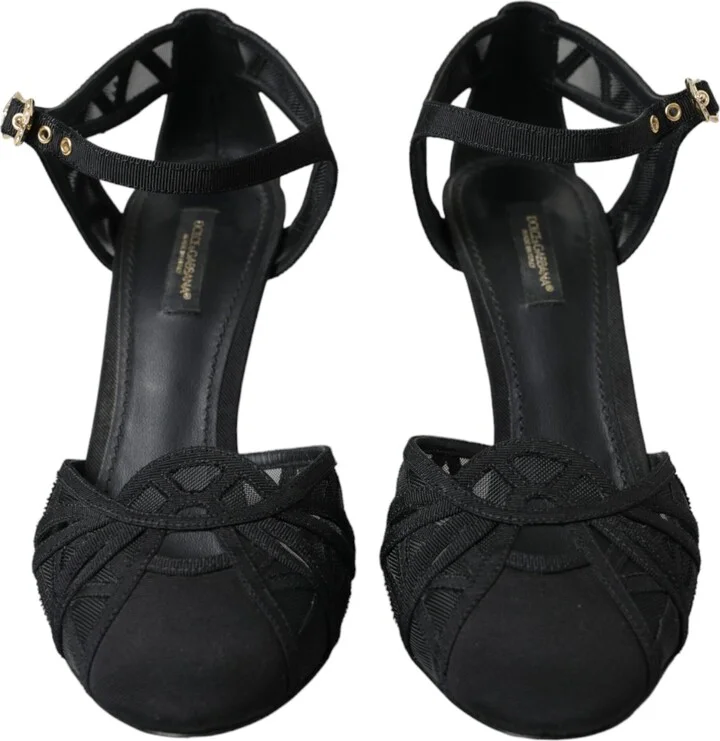 Black Mesh Ankle Strap Heels Sandals Women's Shoes (Pre-Owned) - Image 2