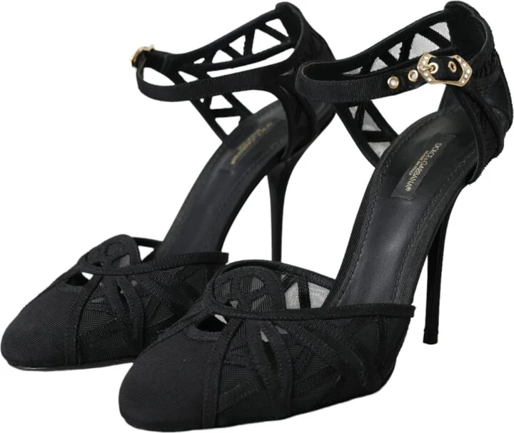 Black Mesh Ankle Strap Heels Sandals Women's Shoes (Pre-Owned) - Image 3