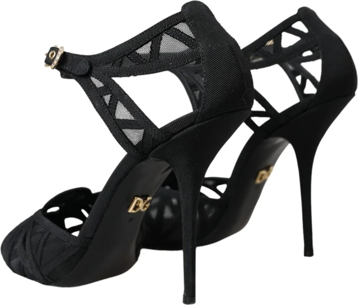 Black Mesh Ankle Strap Heels Sandals Women's Shoes (Pre-Owned) - Image 4