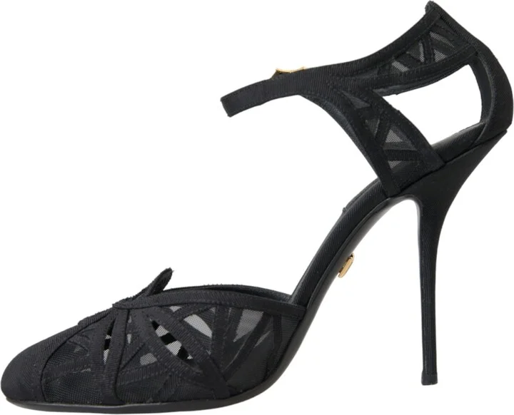 Black Mesh Ankle Strap Heels Sandals Women's Shoes (Pre-Owned) - Image 5