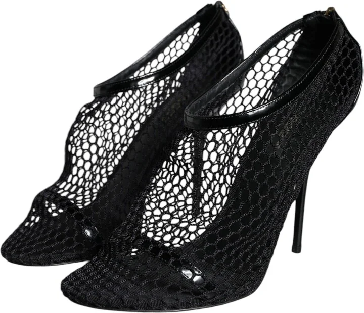 Black Mesh Leather Heels Keira Sandals Women's Shoes (Pre-Owned) - Image 3