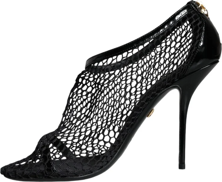 Black Mesh Leather Heels Keira Sandals Women's Shoes (Pre-Owned) - Image 5