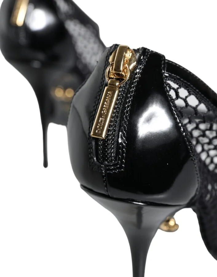 Black Mesh Leather Heels Keira Sandals Women's Shoes (Pre-Owned) - Image 6