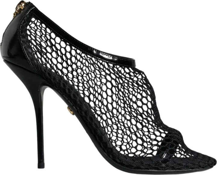 Black Mesh Leather Heels Keira Sandals Women's Shoes (Pre-Owned)