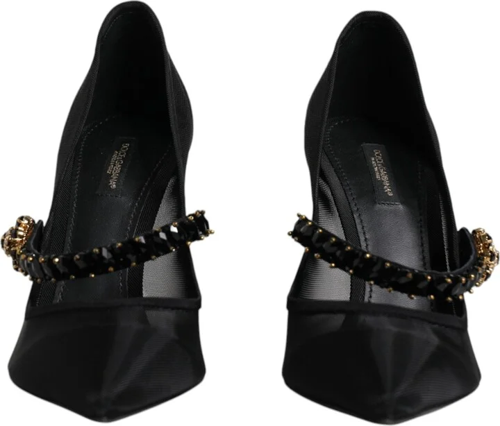 Black Mesh Mary Jane Crystal Heel Pump Women's Shoes (Pre-Owned) - Image 2