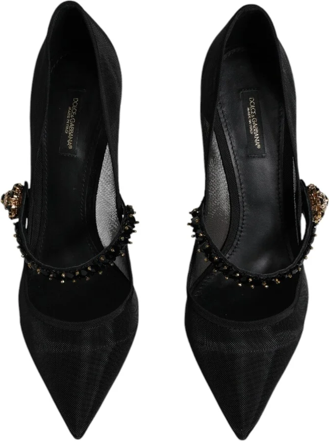 Black Mesh Mary Jane Crystal Heel Pump Women's Shoes (Pre-Owned) - Image 3