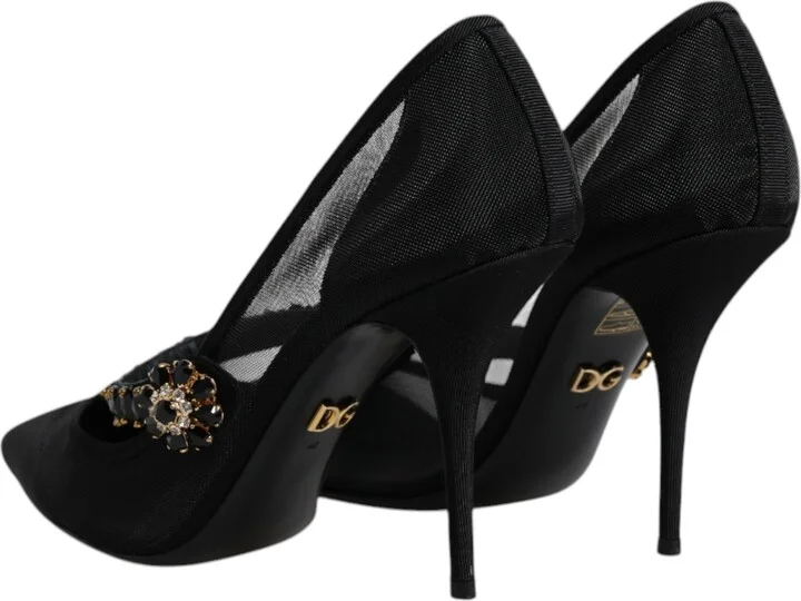 Black Mesh Mary Jane Crystal Heel Pump Women's Shoes (Pre-Owned) - Image 5
