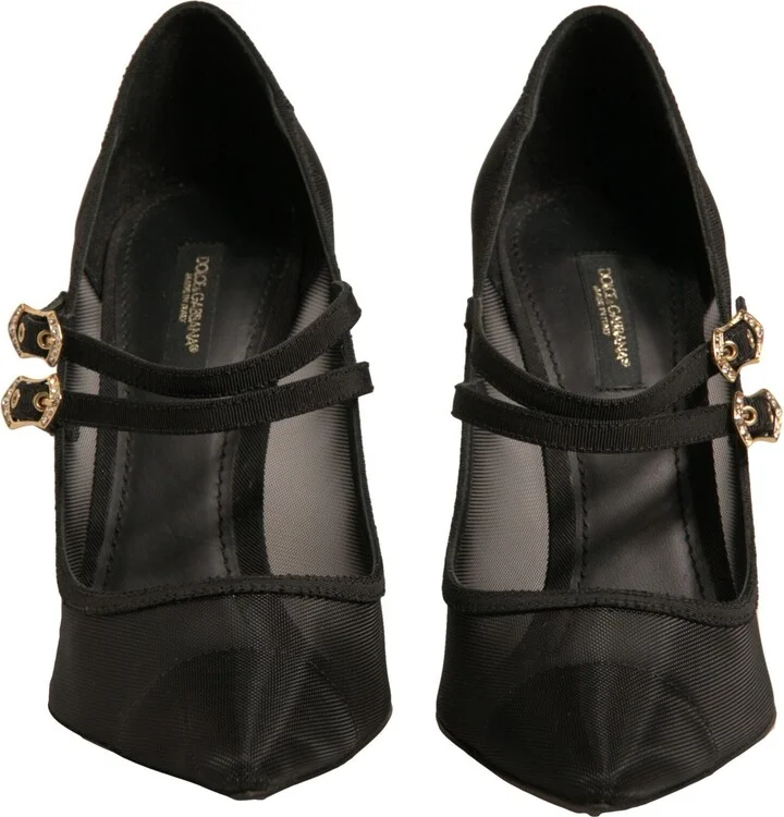 Black Mesh Mary Jane High Heels Pumps Women's Shoes - Image 2