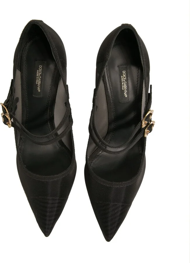Black Mesh Mary Jane High Heels Pumps Women's Shoes - Image 3