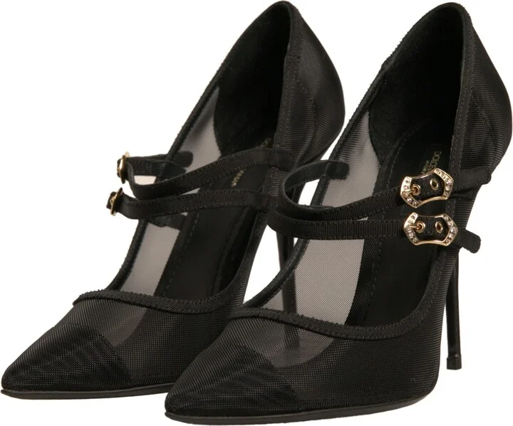 Black Mesh Mary Jane High Heels Pumps Women's Shoes - Image 4