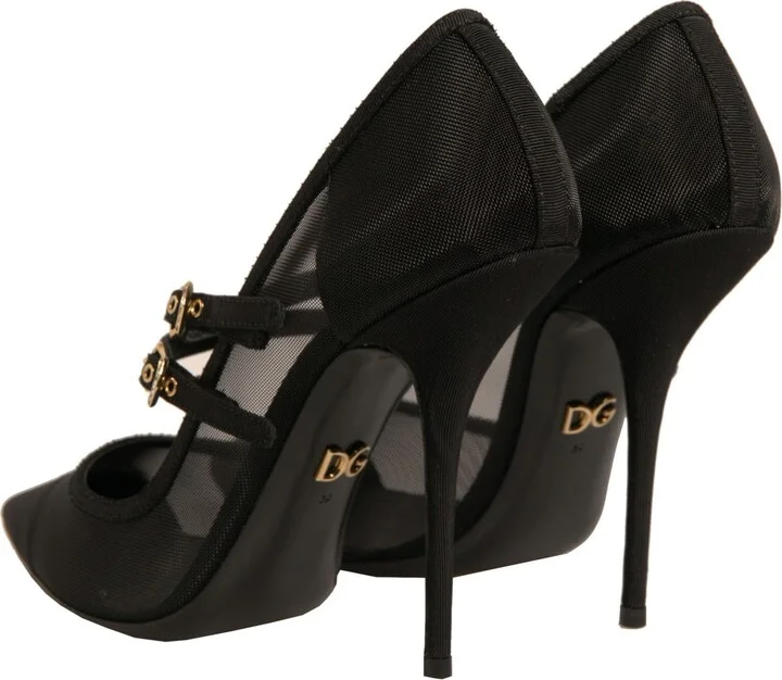 Black Mesh Mary Jane High Heels Pumps Women's Shoes - Image 5