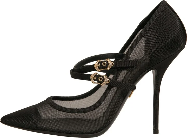 Black Mesh Mary Jane High Heels Pumps Women's Shoes - Image 6