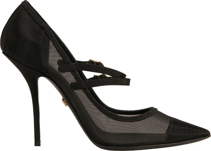 Black Mesh Mary Jane High Heels Pumps Women's Shoes