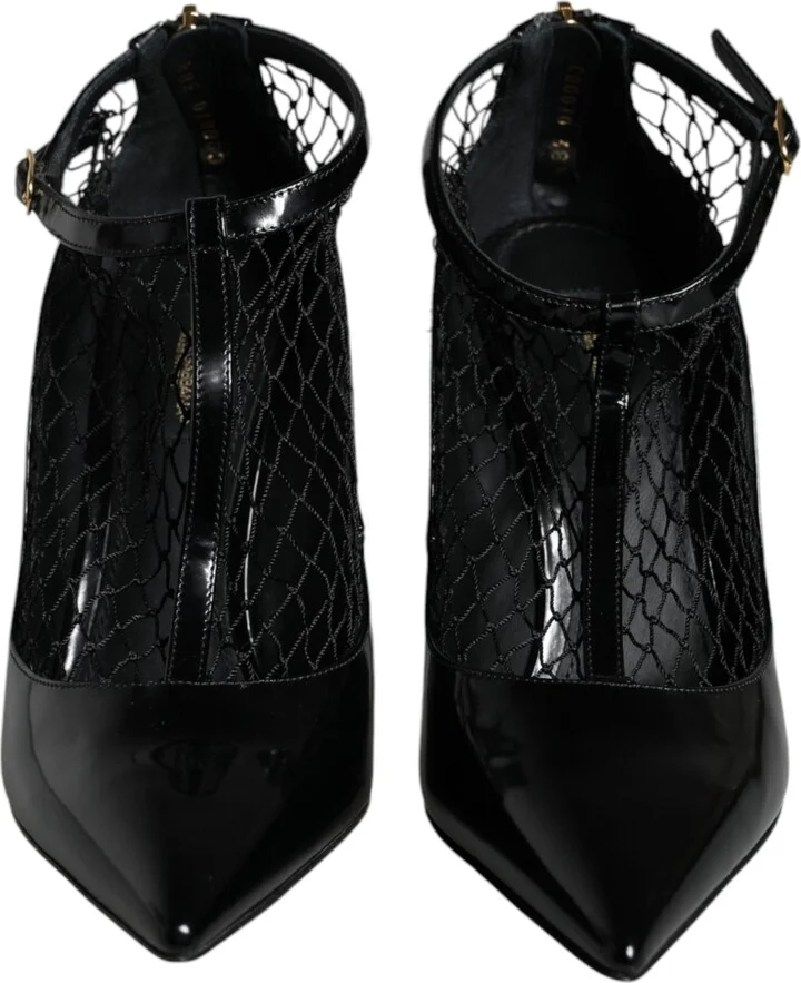 Black Mesh Patent Leather Heels Pumps Women's Shoes - Image 2