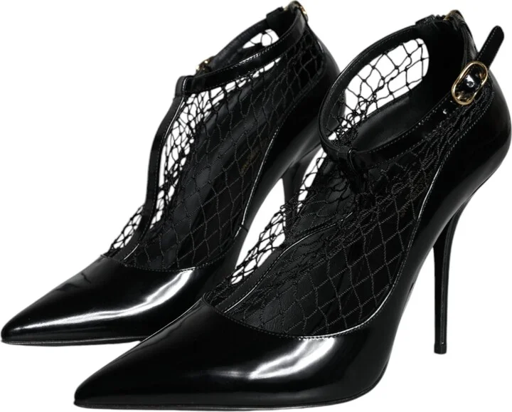 Black Mesh Patent Leather Heels Pumps Women's Shoes - Image 3
