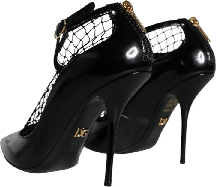 Black Mesh Patent Leather Heels Pumps Women's Shoes - Image 4