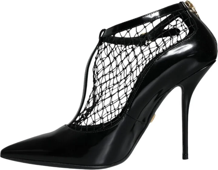 Black Mesh Patent Leather Heels Pumps Women's Shoes - Image 5