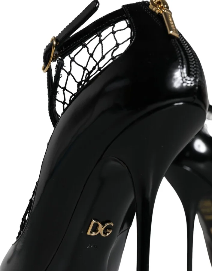Black Mesh Patent Leather Heels Pumps Women's Shoes - Image 6