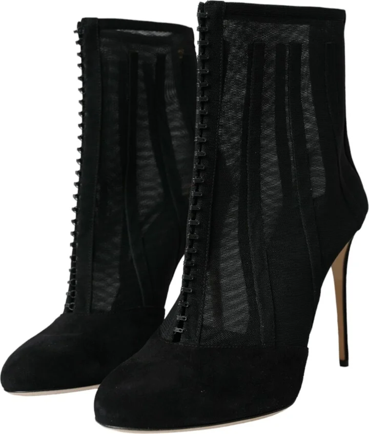 Black Mesh Stiletto Heels Ankle Boots Women's Shoes - Image 3