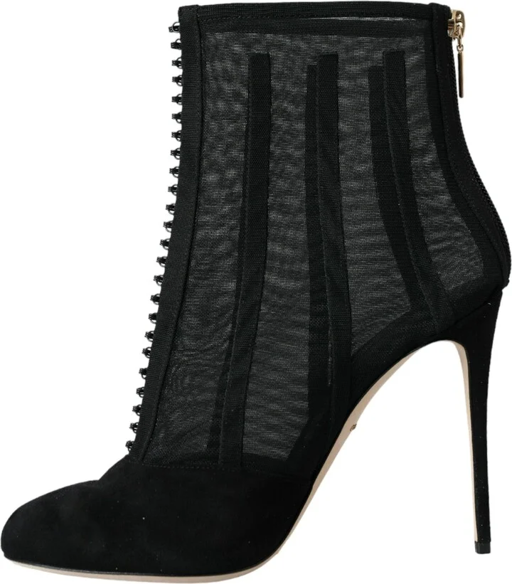 Black Mesh Stiletto Heels Ankle Boots Women's Shoes - Image 5