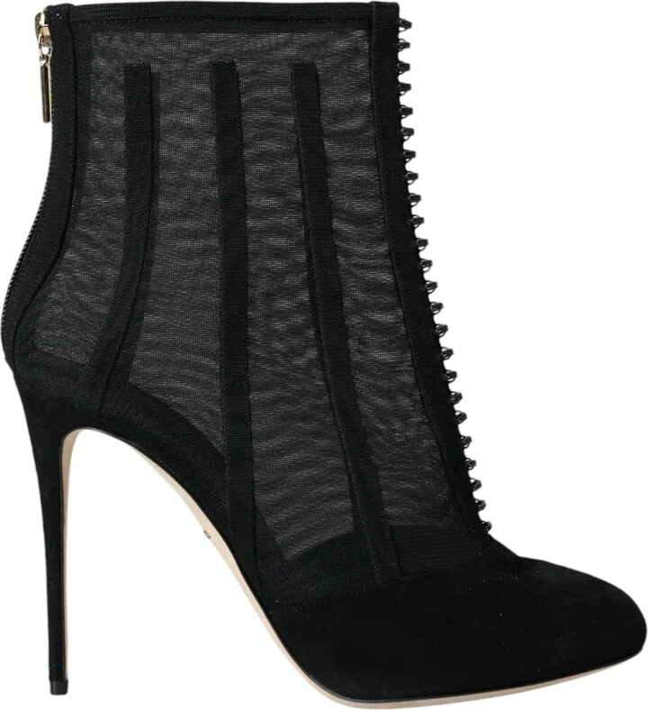 Black Mesh Stiletto Heels Ankle Boots Women's Shoes