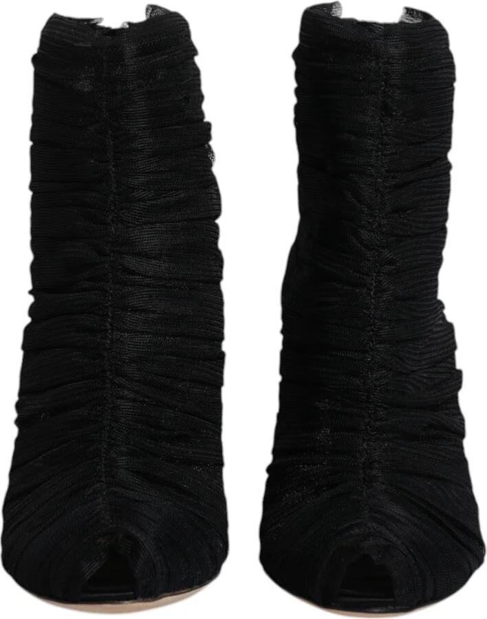 Black Mesh Stiletto Heels Ankle Boots Women's Shoes (Pre-Owned) - Image 2