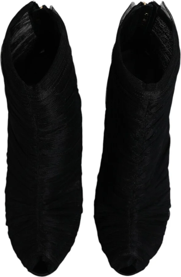 Black Mesh Stiletto Heels Ankle Boots Women's Shoes (Pre-Owned) - Image 3