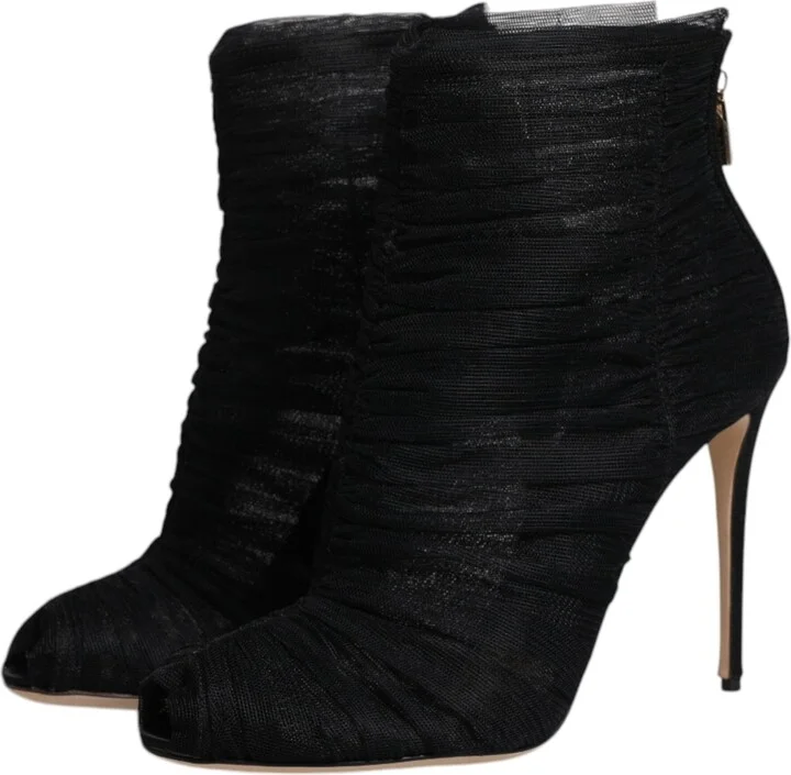 Black Mesh Stiletto Heels Ankle Boots Women's Shoes (Pre-Owned) - Image 4