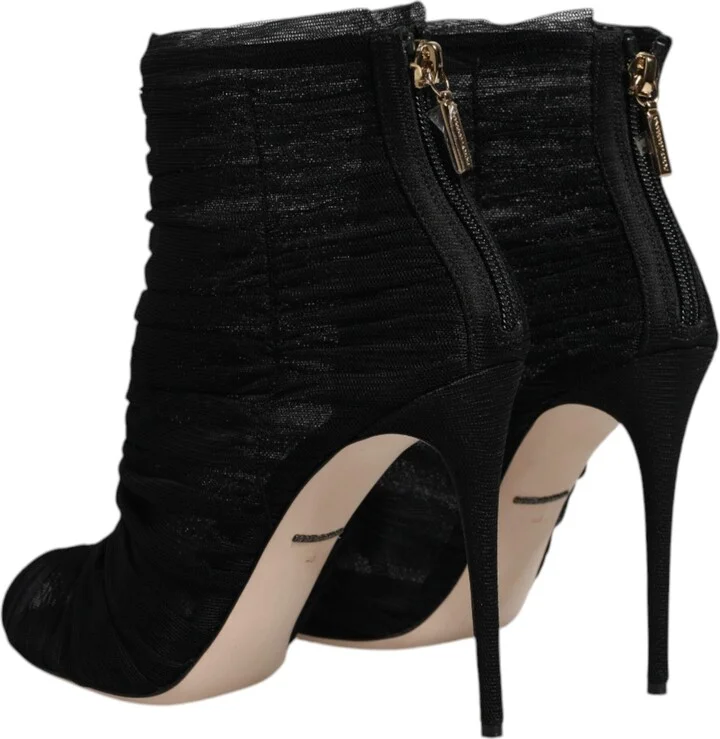 Black Mesh Stiletto Heels Ankle Boots Women's Shoes (Pre-Owned) - Image 5