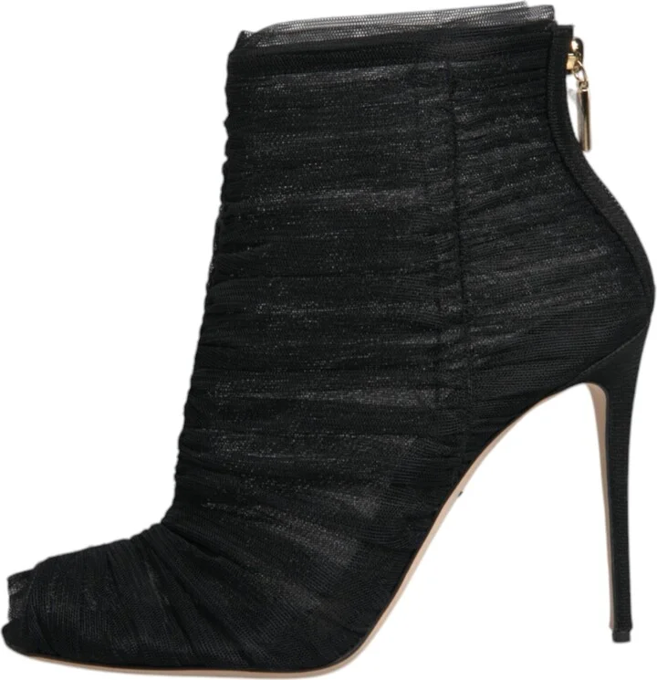 Black Mesh Stiletto Heels Ankle Boots Women's Shoes (Pre-Owned) - Image 6