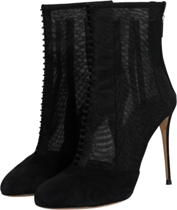 Black Mesh Stiletto Heels Ankle Boots Women's Shoes (Pre-Owned) - Image 4