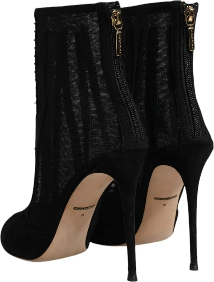 Black Mesh Stiletto Heels Ankle Boots Women's Shoes (Pre-Owned) - Image 5