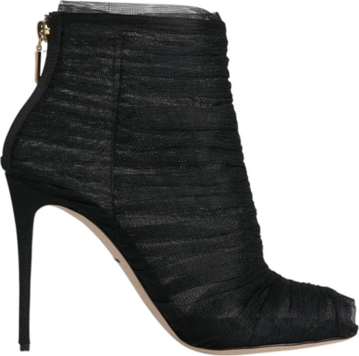 Black Mesh Stiletto Heels Ankle Boots Women's Shoes (Pre-Owned)