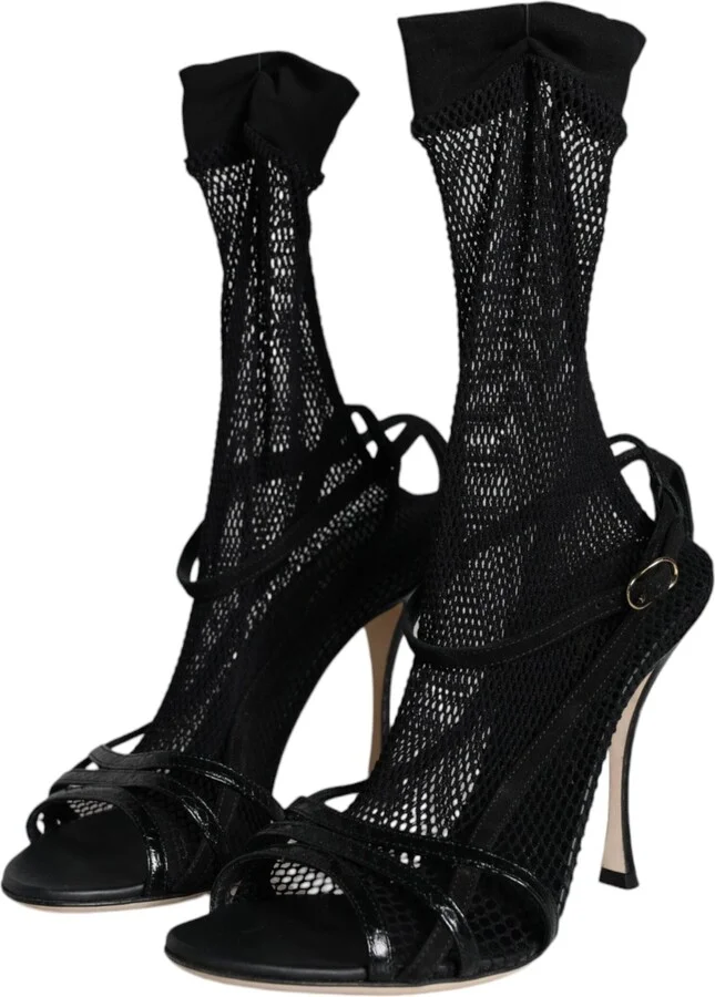 Black Mesh Stiletto Heels Sandals Women's Shoes - Image 2