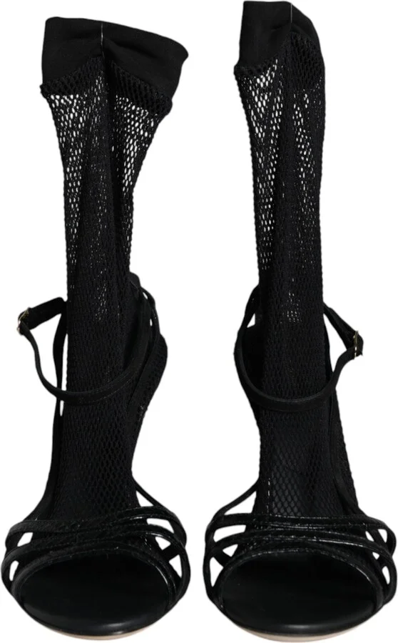 Black Mesh Stiletto Heels Sandals Women's Shoes - Image 3