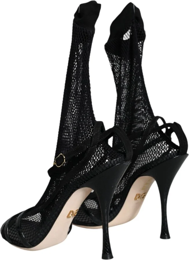 Black Mesh Stiletto Heels Sandals Women's Shoes - Image 4