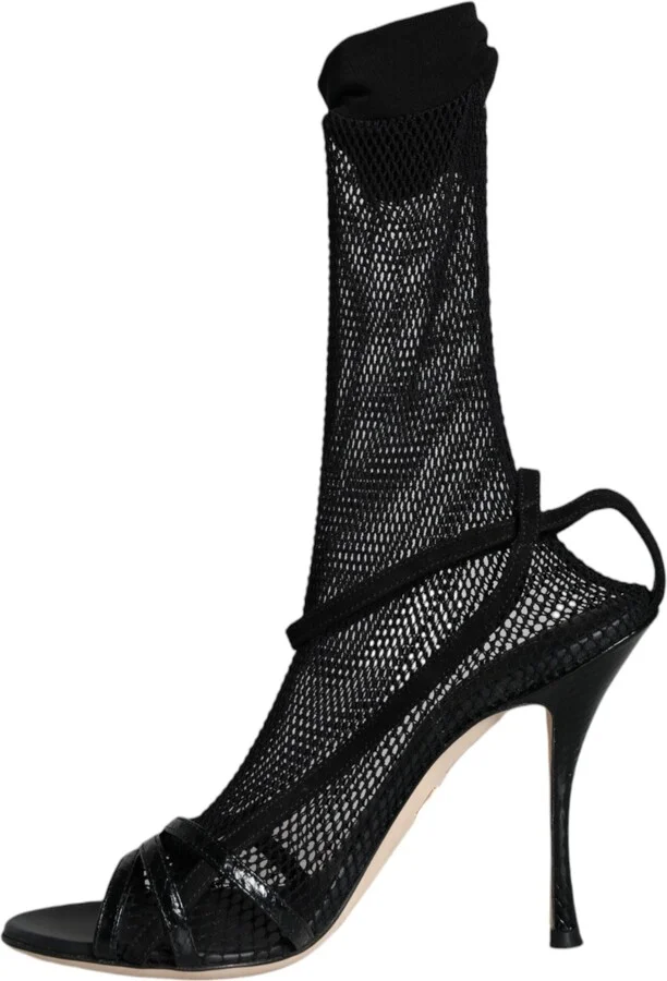 Black Mesh Stiletto Heels Sandals Women's Shoes - Image 5