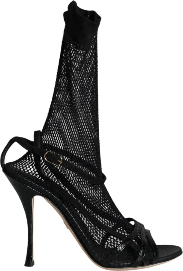 Black Mesh Stiletto Heels Sandals Women's Shoes