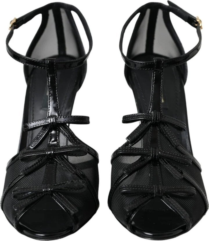 Black Mesh T-strap Heels Sandals Women's Shoes (Pre-Owned) - Image 2