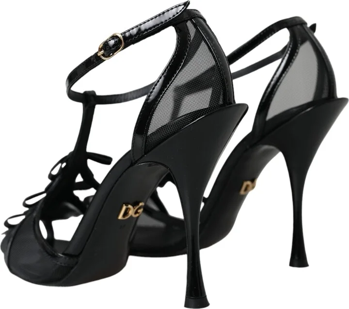 Black Mesh T-strap Heels Sandals Women's Shoes (Pre-Owned) - Image 4