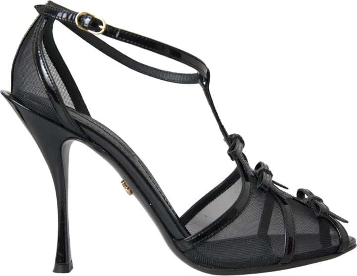 Black Mesh T-strap Heels Sandals Women's Shoes (Pre-Owned)