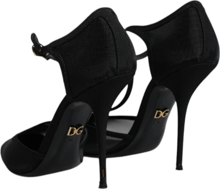 Black Mesh T-strap Stiletto High Heels Women's Shoes (Pre-Owned) - Image 5