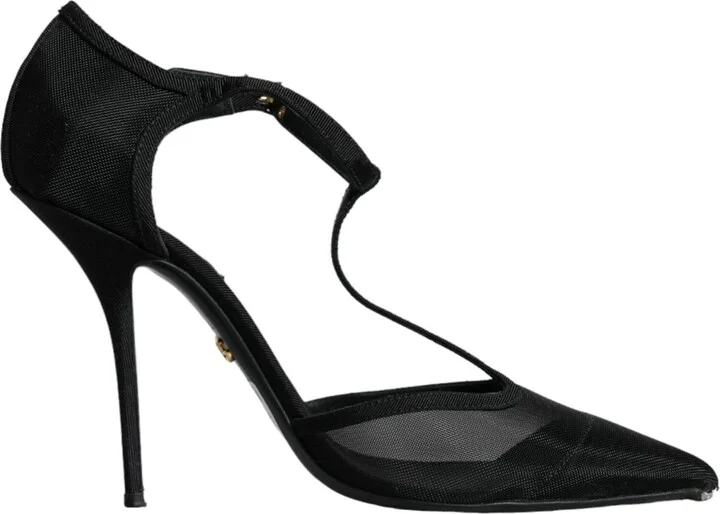 Black Mesh T-strap Stiletto High Heels Women's Shoes (Pre-Owned)