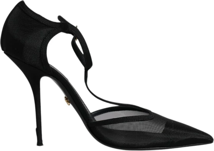 Black Mesh T-strap Stiletto High Heels Women's Shoes (Pre-Owned)