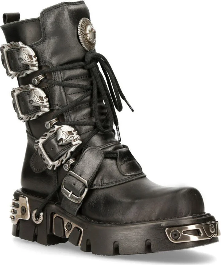 Black Mid-Calf Gothic Leather Boots-391-S1