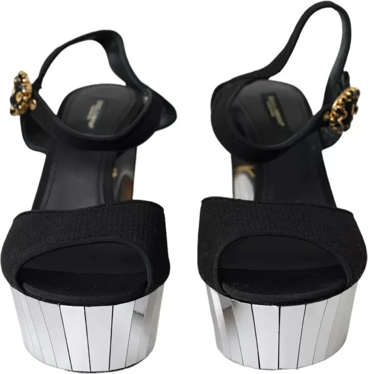 Black Mirror Heels Crystal Platform Sandals Women's Shoes (Pre-Owned) - Image 2