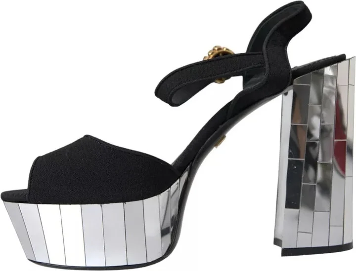 Black Mirror Heels Crystal Platform Sandals Women's Shoes (Pre-Owned) - Image 3