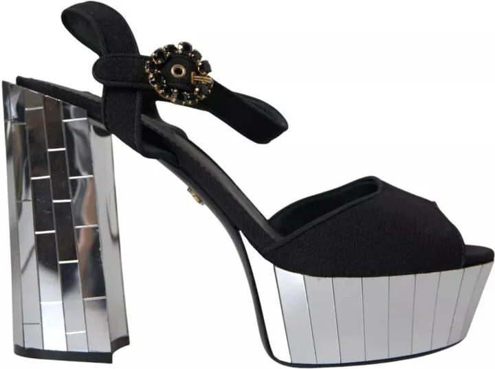 Black Mirror Heels Crystal Platform Sandals Women's Shoes (Pre-Owned)
