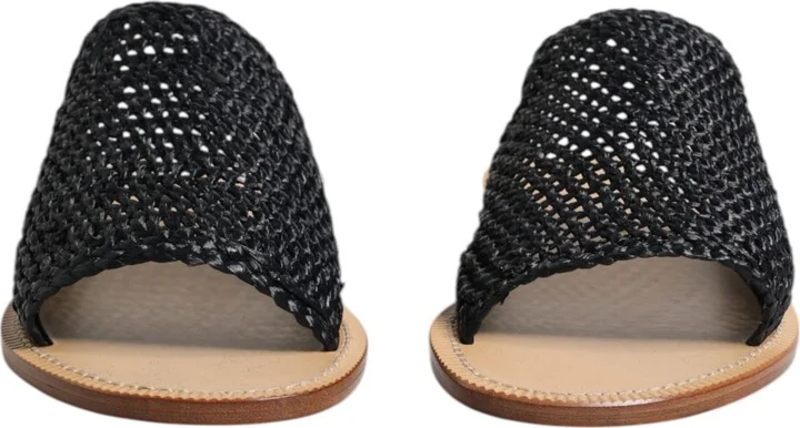 Black Monochrome Braided Raffia Slides Men's Shoes - Image 2