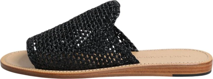 Black Monochrome Braided Raffia Slides Men's Shoes - Image 6